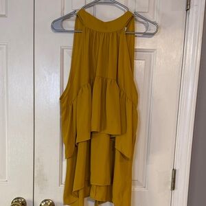 Sweet Pea Mustard Yellow Ruffle Halter Tank